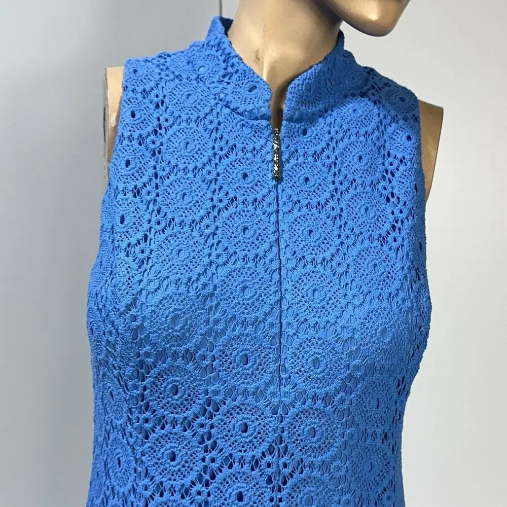 Lilly Pulitzer Size M ALEXA Blue Crochet Lace Dress Sleeveless Zip Charm Shift - Picture 2 of 12